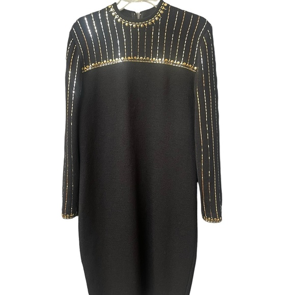 St. John Dress Knit Sequin
Vintage Long Sleeve Art Deco
Black Gold Silver 8 - Picture 7 of 12